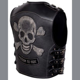 Skull Embossed Men's Motorcycle Biker Concealed Carry Leather Vest
