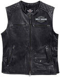 Harley Davidson Men's Motorcycle Distressed Black Leather Biker Vest Concealed Carry