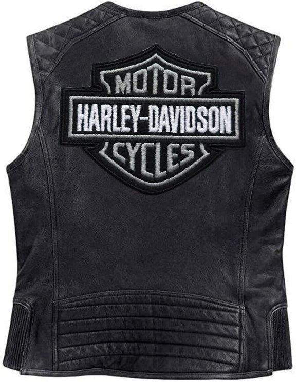 Harley Davidson Men's Motorcycle Distressed Black Leather Biker Vest Concealed Carry