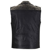 Men's Classic Sleeveless Long Spiked Studded Motorcycle Biker Concealed Carry Leather Vest