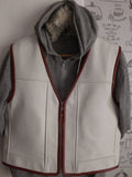 Men's Red Stitched White Leather Motorcycle Concealed Carry Biker Vest