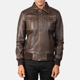 Mens Biker Style Brown Bomber Leather Jacket