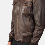 Mens Biker Style Brown Bomber Leather Jacket