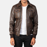 Mens Biker Style Brown Bomber Leather Jacket