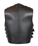 Men's Heavy Buckle Croc Leather Motorcycle Concealed Carry Biker Black Leather Vest