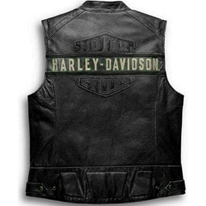 Harley Davidson Men's Motorcycle Black Leather Biker Vest Concealed Carry