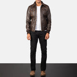 Mens Biker Style Brown Bomber Leather Jacket