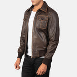 Mens Biker Style Brown Bomber Leather Jacket