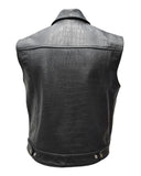 Mens Croc Leather Black Motorcycle Concealed CarryLeather Vest