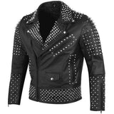 Men's Spiked Silver Studded  Steampunk Jacket Motorcycle Biker Style Concealed Carry Leather Jacket