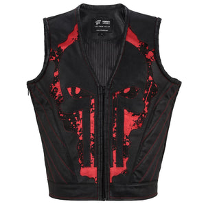 Unique Skull Design W/ Bloody Black Finish Men's Motorcycle Concealed Carry Biker Leather Vest