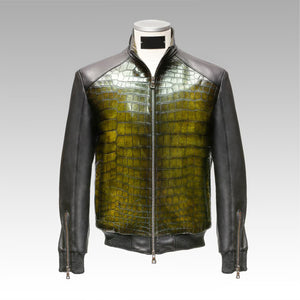 Green Alligator Embossed Men's Motorcycle Concealed Carry Biker Leather Jacket