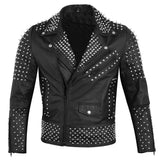 Men's Spiked Silver Studded  Steampunk Jacket Motorcycle Biker Style Concealed Carry Leather Jacket