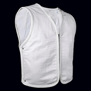 Men's Gator Embossed White Motorcycle Concealed Carry Leather Vest