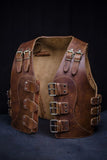 Men's Braided Heavy Buckles Thick Cowhide Leather Western Style Motorcycle Biker Concealed Carry Leather Vest