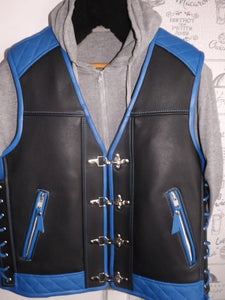 Patch Vest Men's Heavy Buckle Motorcycle Concealed Carry Biker Blue Leather Vest