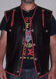 Men's Leather Western Style Braided Cowboy Style Concealed Carry Leather Vest