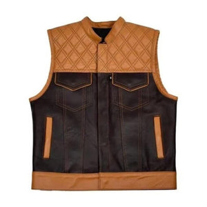 Mens Hunt Club Tan Leather Motorcycle Biker Concealed Carry Vest