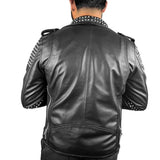 Men's Silver Studded Steampunk Jacket Motorcycle Biker Style Concealed Carry Leather Jacket