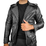 Men's Silver Studded Steampunk Jacket Motorcycle Biker Style Concealed Carry Leather Jacket