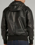 Men's Crocodile Embossed Motorcycle Concealed Carry Biker Black Leather Jacket