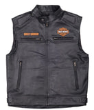 Harley Davidson Men's Motorcycle Distressed Black Leather Biker Vest Concealed Carry