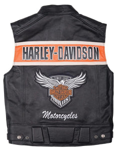 Harley Davidson Men's Motorcycle Distressed Black Leather Biker Vest Concealed Carry