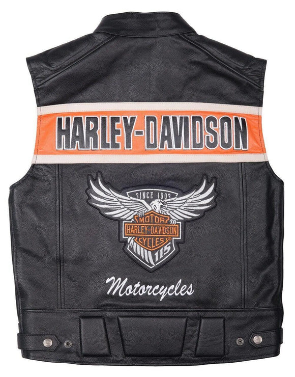 Harley Davidson Men's Motorcycle Distressed Black Leather Biker Vest Concealed Carry