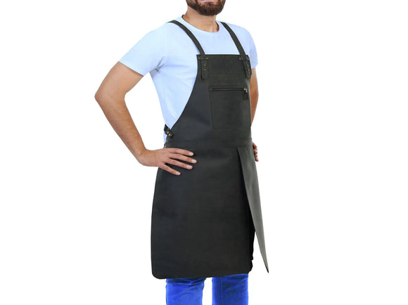 Man Apron for Work or Home Leather Apron Black with Split Leg Design