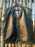 Men Alligator Embossed Motorcycle Concealed Carry Biker Leather Vest W/ Paisley Liner