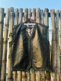 Men Alligator Embossed Motorcycle Concealed Carry Biker Leather Vest W/ Paisley Liner
