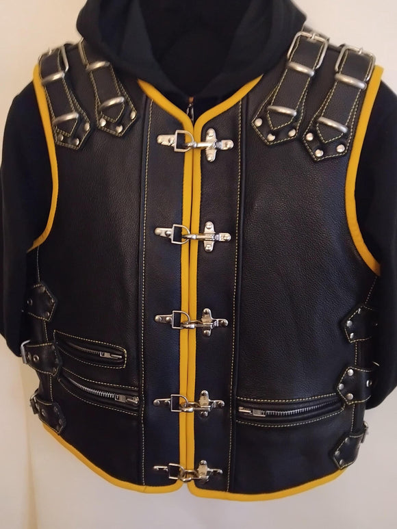 Patch Vest Men's Heavy Buckle Motorcycle Concealed Carry Biker Gold Leather Vest