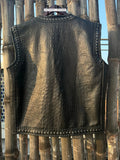 Men Alligator Embossed Motorcycle Concealed Carry Biker Leather Vest W/ Paisley Liner