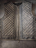 Patch Vest Men's Zippered Padded Motorcycle Concealed Carry Biker Leather Vest W/ Antique Abrasion Effect