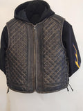 Patch Vest Men's Zippered Padded Motorcycle Concealed Carry Biker Leather Vest W/ Antique Abrasion Effect