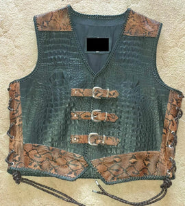 Mens Snake Embossed Biker Motorcycle Leather Vest