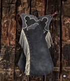 Handmade Men Fringe Cowboy Black Suede Western Cowboy Leather Chaps