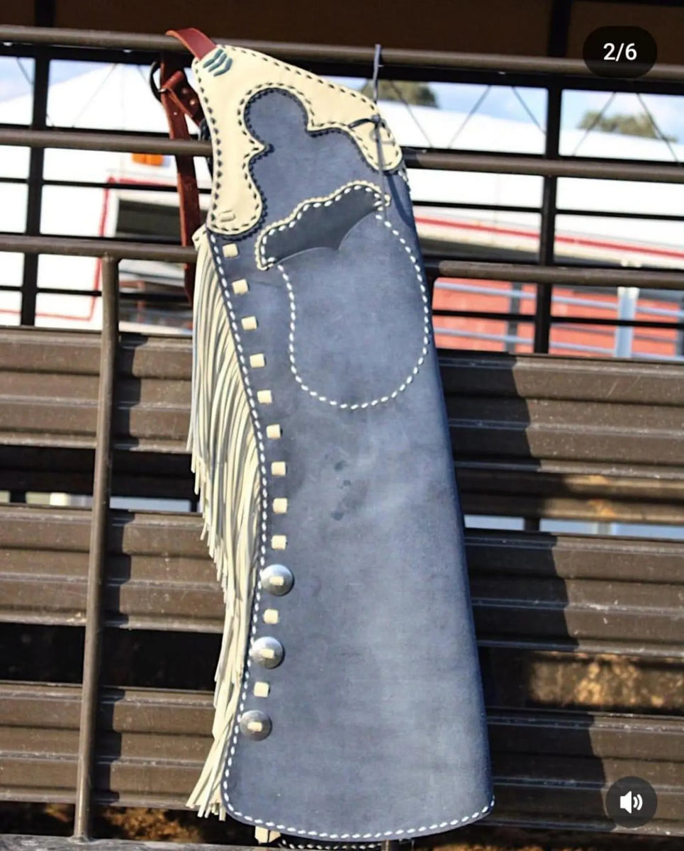Handmade Men Fringe Cowboy Gray Suede Western Cowboy Leather Chaps ...