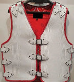 Men’s White Snake Embossed Braided Red Piasley Biker Style Men's Motorcycle Concealed Carry Leather Vest