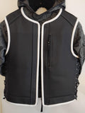 Patch Vest Men's Perforated Leather Motorcycle Concealed Carry Biker Vest W/ White Leather Trim