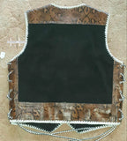 Mens Snake Embossed Leather And Denim Motorcycle Leather Vest