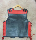 Mens Snake Embossed Black & Red Biker Motorcycle Leather Vest