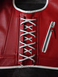 Patch Vest Men's Heavy Buckle Red Leather Motorcycle Concealed Carry Biker Vest W/ Hoodie