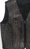 Gator Embossed Men's Black Alligator Motorcycle Concealed Carry Leather Vest