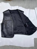 Men's Classic Zippered Biker Style Classic Motorcycle Leather Vest
