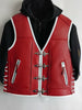 Patch Vest Men's Heavy Buckle Red Leather Motorcycle Concealed Carry Biker Vest W/ Hoodie