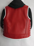 Patch Vest Men's Heavy Buckle Red Leather Motorcycle Concealed Carry Biker Vest W/ Hoodie