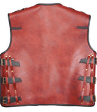 Men's Heavy Buckles Thick Cowhide Leather Motorcycle Biker Concealed Carry Leather Vest