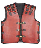 Men's Heavy Buckles Thick Cowhide Leather Motorcycle Biker Concealed Carry Leather Vest