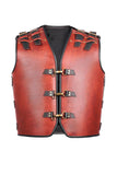 Men's Heavy Buckles Thick Cowhide Leather Motorcycle Biker Concealed Carry Leather Vest